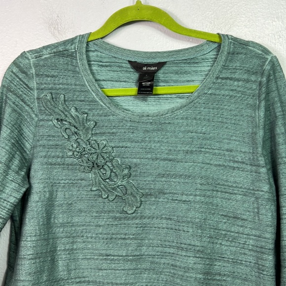 Ali Miles Heather Green 3/4 Sleeve Chiffon Hem Tunic Small - Picture 2 of 7